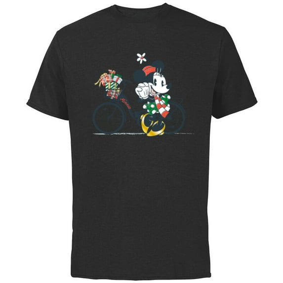 Disney Minnie Mouse Christmas Gift Bicycle Retro Distressed - Short Sleeve Cotton T-Shirt for Adults - Customized-Black