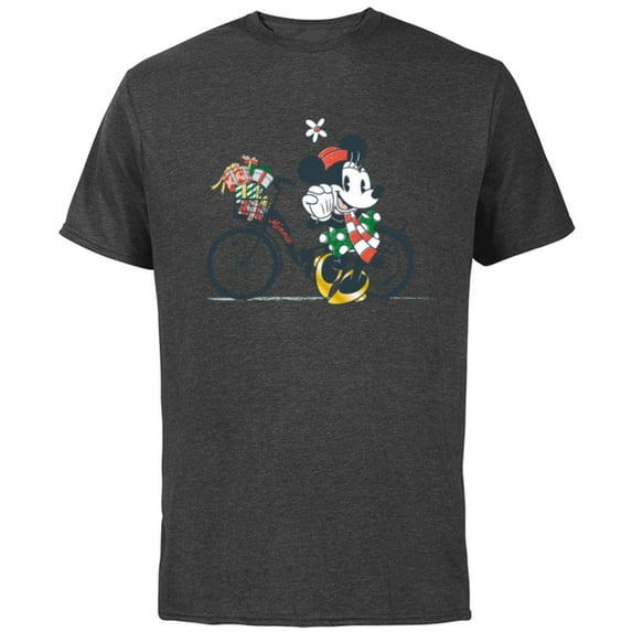 Disney Minnie Mouse Christmas Gift Bicycle Retro Distressed - Short Sleeve Cotton T-Shirt for Adults - Customized-Charcoal