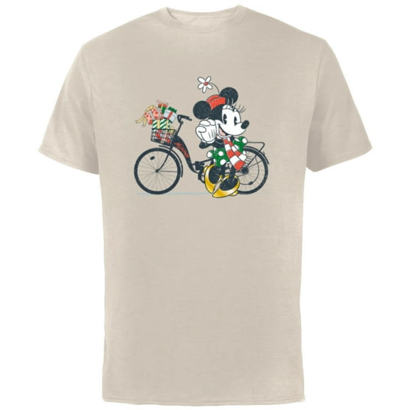 Disney Minnie Mouse Christmas Gift Bicycle Retro Distressed - Short Sleeve Cotton T-Shirt for Adults - Customized-Natural