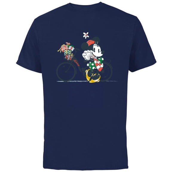 Disney Minnie Mouse Christmas Gift Bicycle Retro Distressed - Short Sleeve Cotton T-Shirt for Adults - Customized-Navy