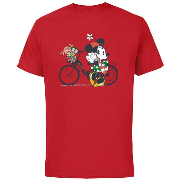 Disney Minnie Mouse Christmas Gift Bicycle Retro Distressed - Short Sleeve Cotton T-Shirt for Adults - Customized-Red