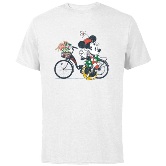 Disney Minnie Mouse Christmas Gift Bicycle Retro Distressed - Short Sleeve Cotton T-Shirt for Adults - Customized-White