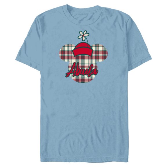 Disney Minnie Mouse Christmas Holiday Plaid for Abuela - Short Sleeve Blended T-Shirt for Adults - Customized-Ocean Blue