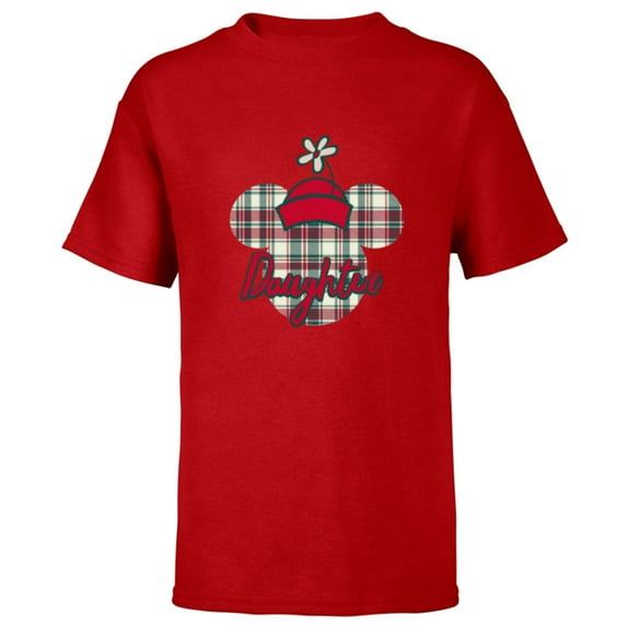 Disney Minnie Mouse Christmas Holiday Plaid for Daughter - Short Sleeve T-Shirt for Kids - Customized-Red