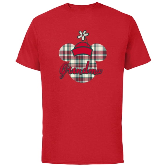 Disney Minnie Mouse Christmas Holiday Plaid for Grandma - Short Sleeve Cotton T-Shirt for Adults - Customized-Red