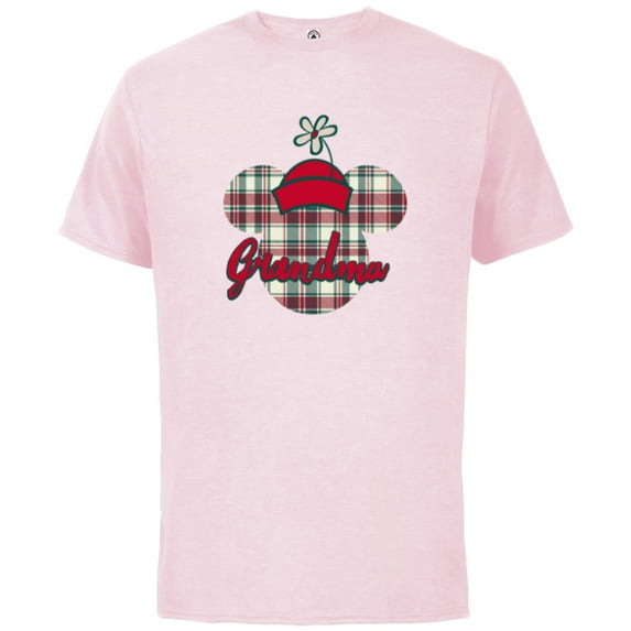 Disney Minnie Mouse Christmas Holiday Plaid for Grandma - Short Sleeve Cotton T-Shirt for Adults - Customized-Soft Pink
