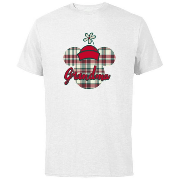 Disney Minnie Mouse Christmas Holiday Plaid for Grandma - Short Sleeve Cotton T-Shirt for Adults - Customized-White
