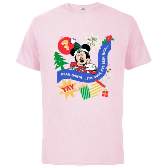 Disney Minnie Mouse Christmas Holiday Santa I’ve Been Nice - Short Sleeve Cotton T-Shirt for Adults - Customized-Soft Pink