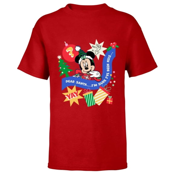 Disney Minnie Mouse Christmas Holiday Santa I’ve Been Nice - Short Sleeve T-Shirt for Kids - Customized-Red