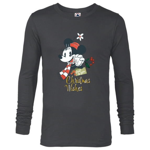 Disney Minnie Mouse Christmas Wishes Just to You Distressed - Long Sleeve T-Shirt for Men - Customized-Charcoal Heather