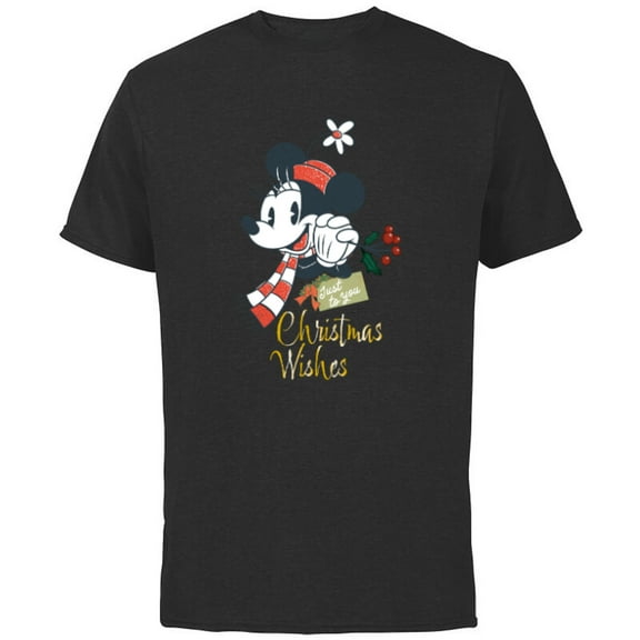 Disney Minnie Mouse Christmas Wishes Just to You Distressed - Short Sleeve Cotton T-Shirt for Adults - Customized-Black