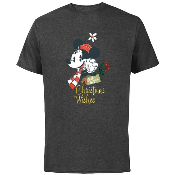 Disney Minnie Mouse Christmas Wishes Just to You Distressed - Short Sleeve Cotton T-Shirt for Adults - Customized-Charcoal
