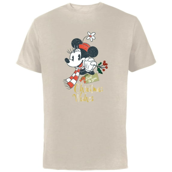 Disney Minnie Mouse Christmas Wishes Just to You Distressed - Short Sleeve Cotton T-Shirt for Adults - Customized-Natural