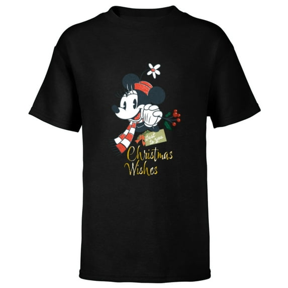 Disney Minnie Mouse Christmas Wishes Just to You Distressed - Short Sleeve T-Shirt for Kids - Customized-Black
