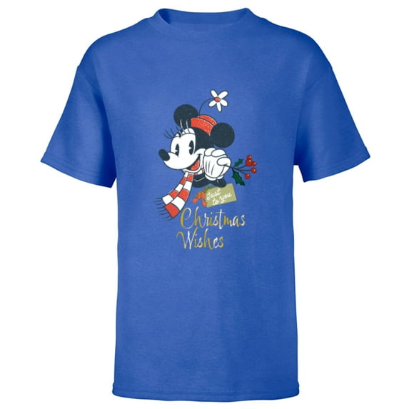 Disney Minnie Mouse Christmas Wishes Just to You Distressed - Short Sleeve T-Shirt for Kids - Customized-Royal