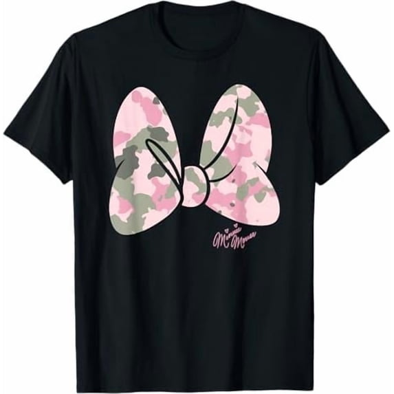 Disney Minnie Mouse Classic Big Pink Camo Bow Portrait T-shirt