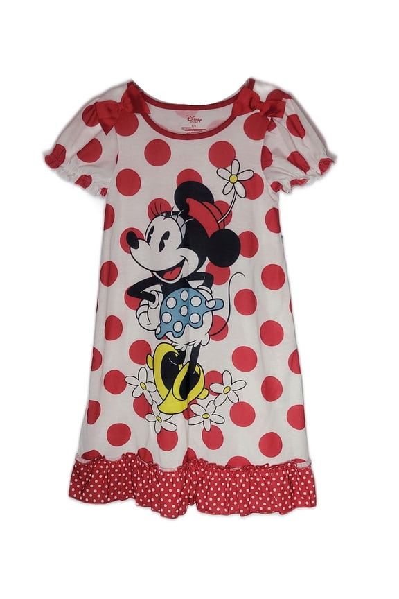 Minnie Mouse Classic Flower Hat Polka Dot Nightgown, Gown, Size 5/6