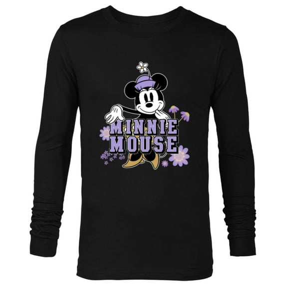 Disney Minnie Mouse Classic Look Floral Spring Flower Garden - Long Sleeve T-Shirt for Men - Customized-Black