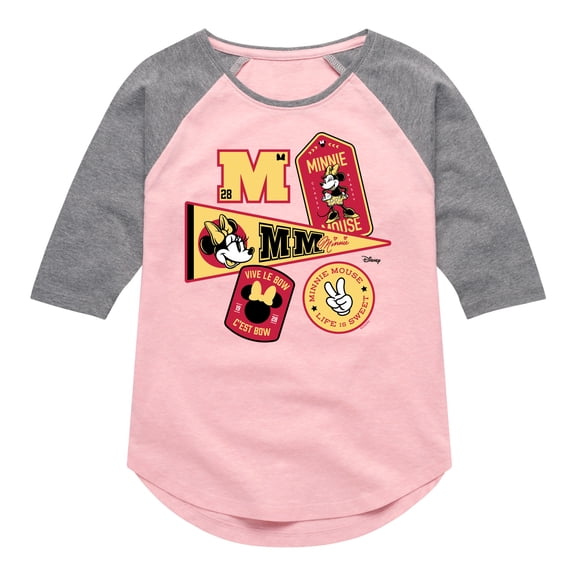 Disney - Minnie Mouse - College Icons - Toddler & Youth Girls Raglan Graphic T-Shirt