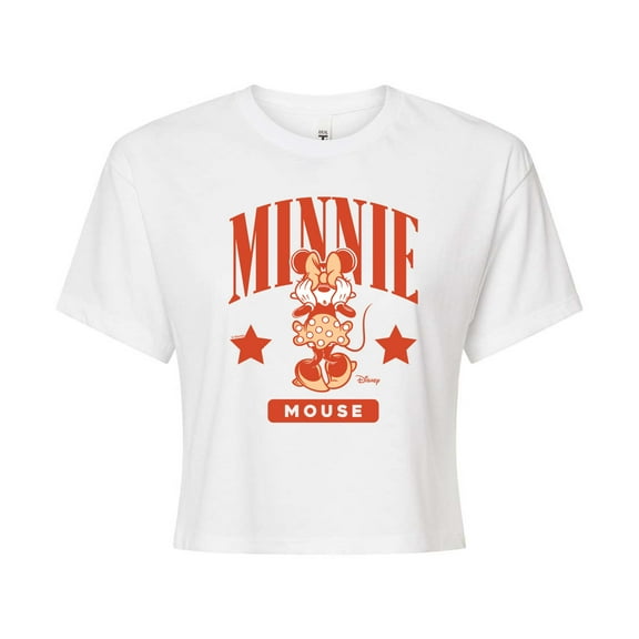 Disney - Minnie Mouse Collegiate - Juniors Cropped Cotton Blend T-Shirt