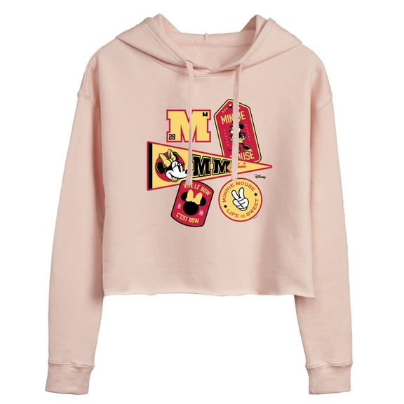 Disney - Minnie Mouse - Collegiate Patches; Life is Sweet - Juniors Cropped Pullover Hoodie