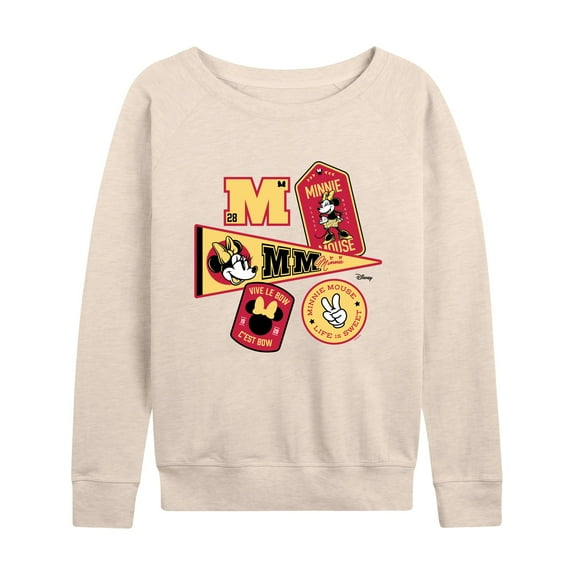 Disney - Minnie Mouse - Collegiate Patches; Life is Sweet - Women's Lightweight French Terry Long Sleeve Shirt