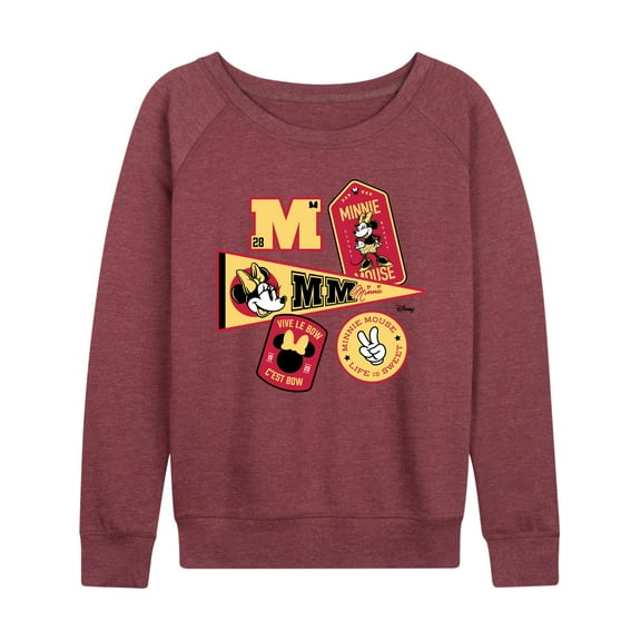 Disney - Minnie Mouse - Collegiate Patches; Life is Sweet - Women's Lightweight French Terry Long Sleeve Shirt