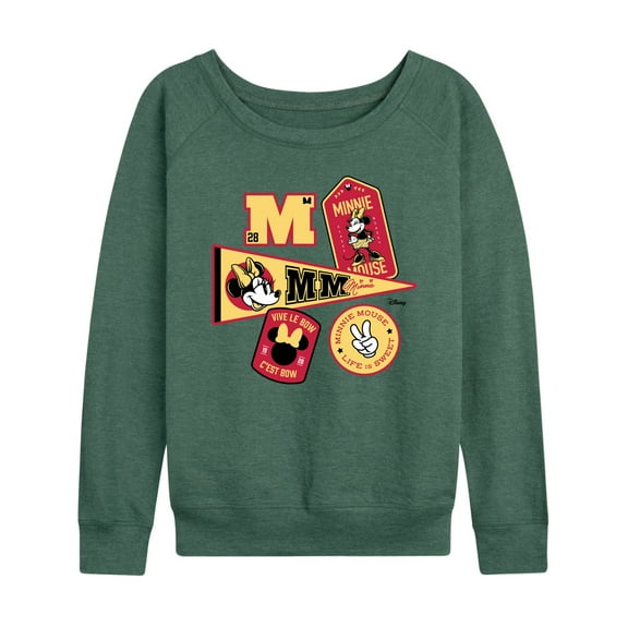 Disney - Minnie Mouse - Collegiate Patches; Life is Sweet - Women's Lightweight French Terry Long Sleeve Shirt