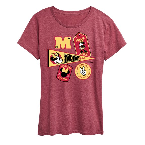 Disney - Minnie Mouse - Collegiate Patches; Life is Sweet - Women's Short Sleeve Graphic T-Shirt