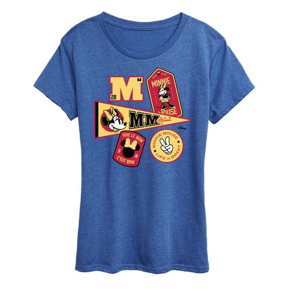 Disney - Minnie Mouse - Collegiate Patches; Life is Sweet - Women's Short Sleeve Graphic T-Shirt