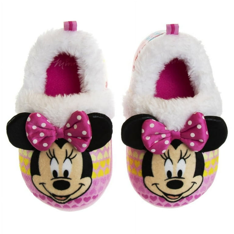 Disney Minnie Mouse Colors of Love Toddler Girls Dual Sizes Nylex Fabric Slippers Pink 11 12