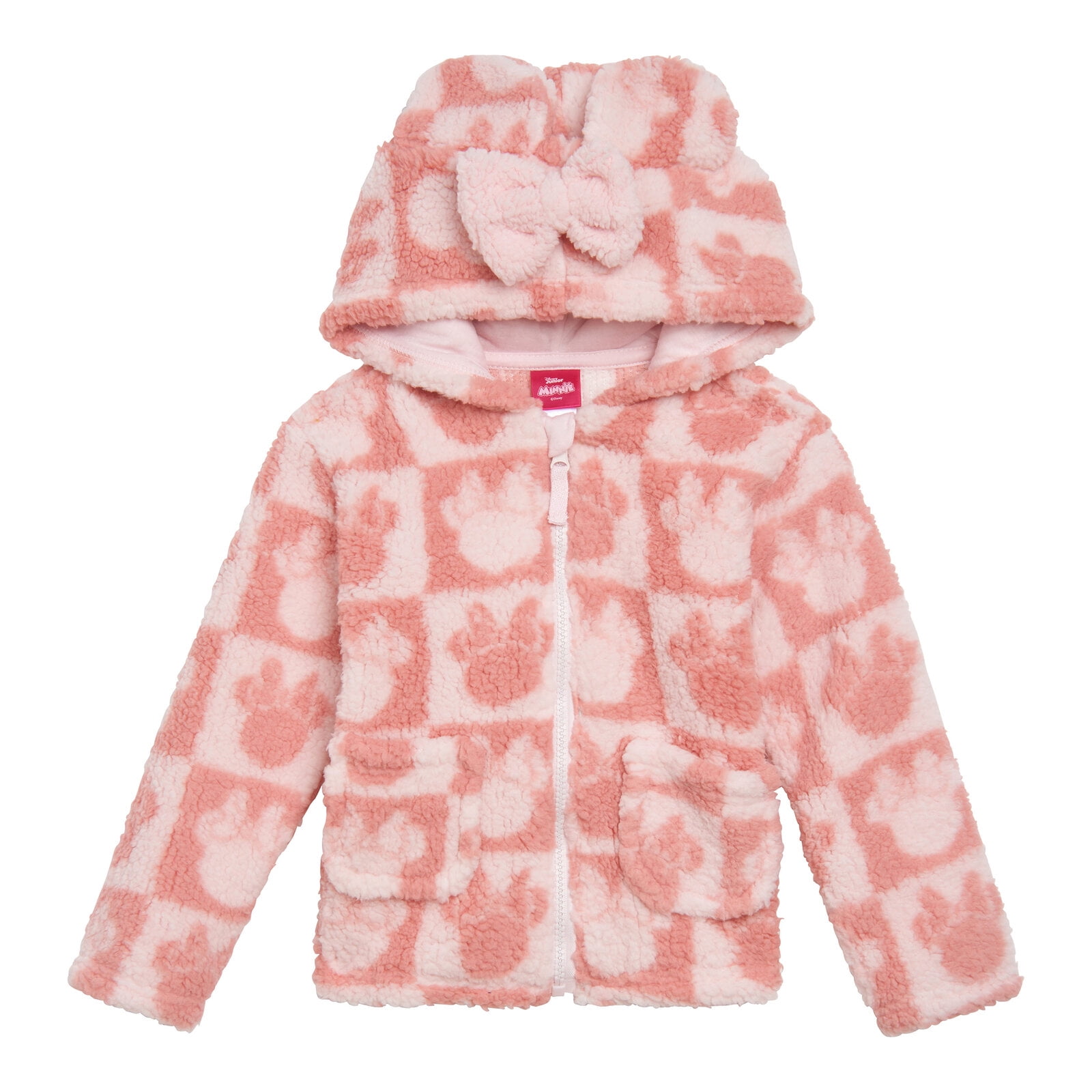Disney Minnie Mouse Little Girls' Faux Shearling Fleece Zip-Up Hoodie Light Pink