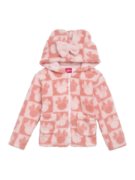 Minnie Mouse Toddler Girls' Faux Shearling Fleece Zip-Up Hoodie Light Pink