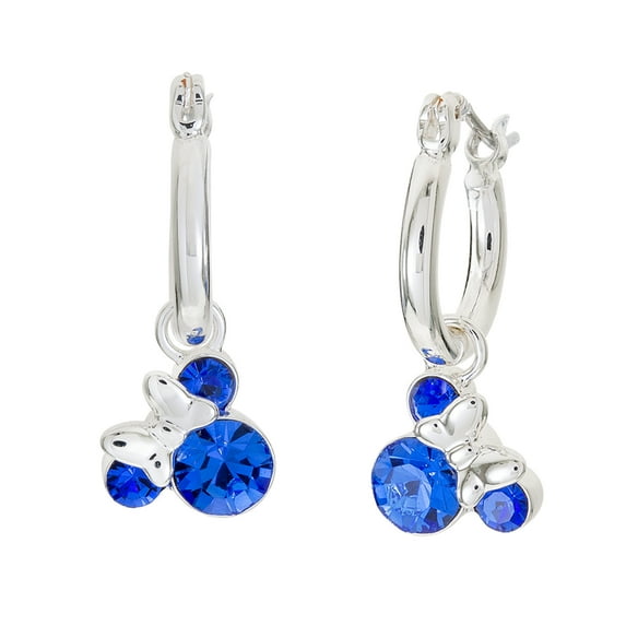 Disney Minnie Mouse Crystal Birthstone Silver Plated Hoop Earrings