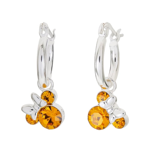 Disney Minnie Mouse Crystal Birthstone Silver Plated Hoop Earrings