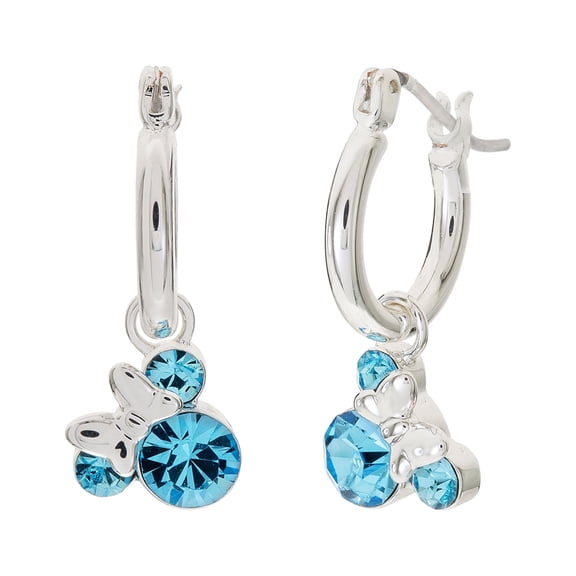 Disney Minnie Mouse Crystal Birthstone Silver Plated Hoop Earrings