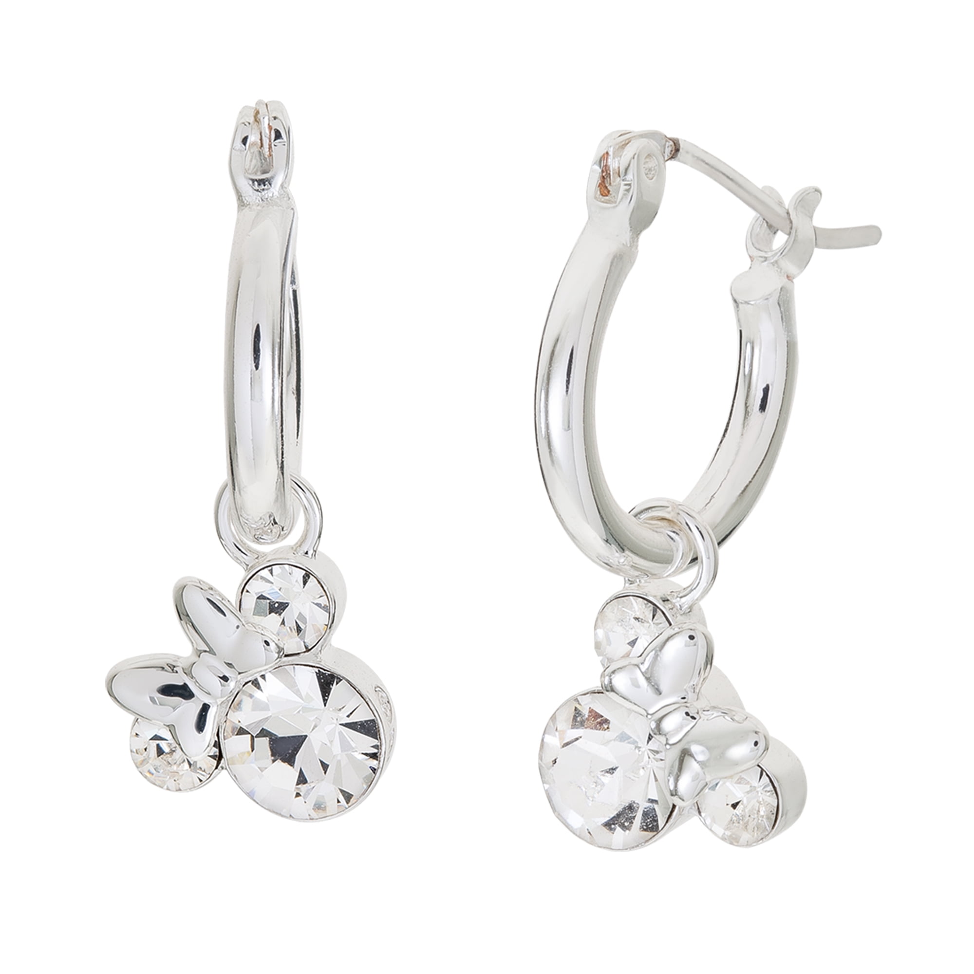 Disney Minnie Mouse Crystal Birthstone Silver Plated Hoop Earrings