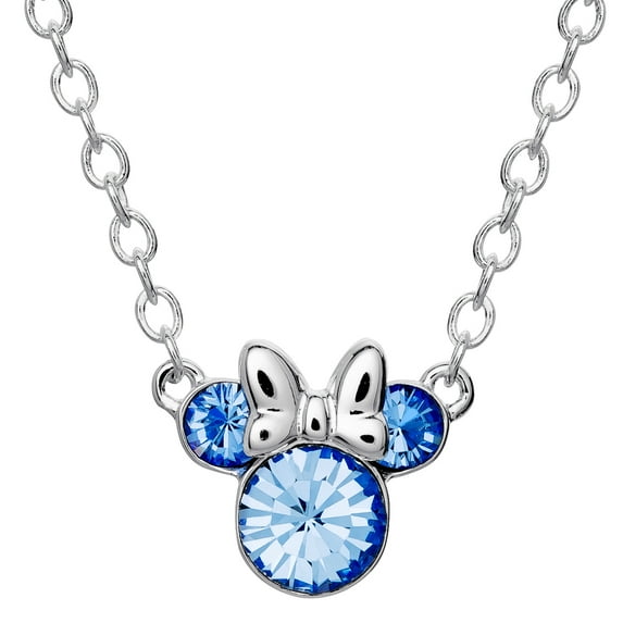 Disney Minnie Mouse Crystal Birthstone Silver Plated Necklace (More Colors)