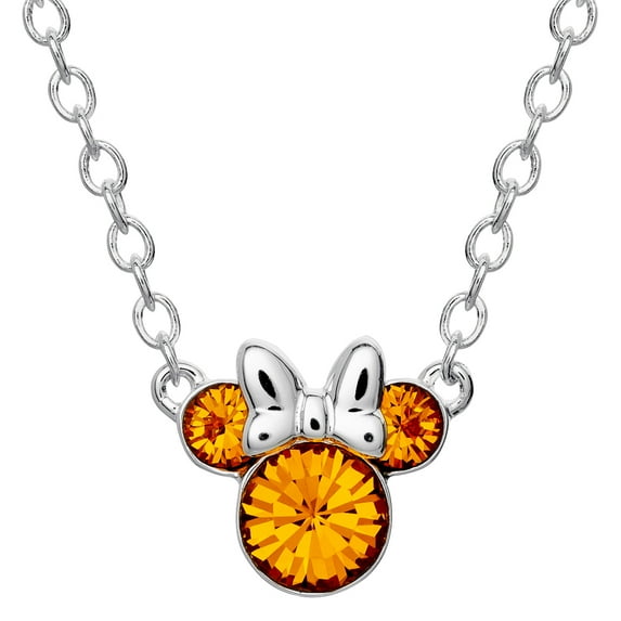 Disney Minnie Mouse Crystal Birthstone Silver Plated Necklace (More Colors)