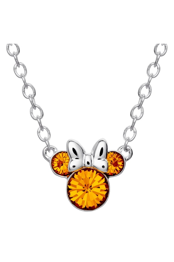 Minnie Mouse Crystal Birthstone Silver Plated Necklace (More Colors)