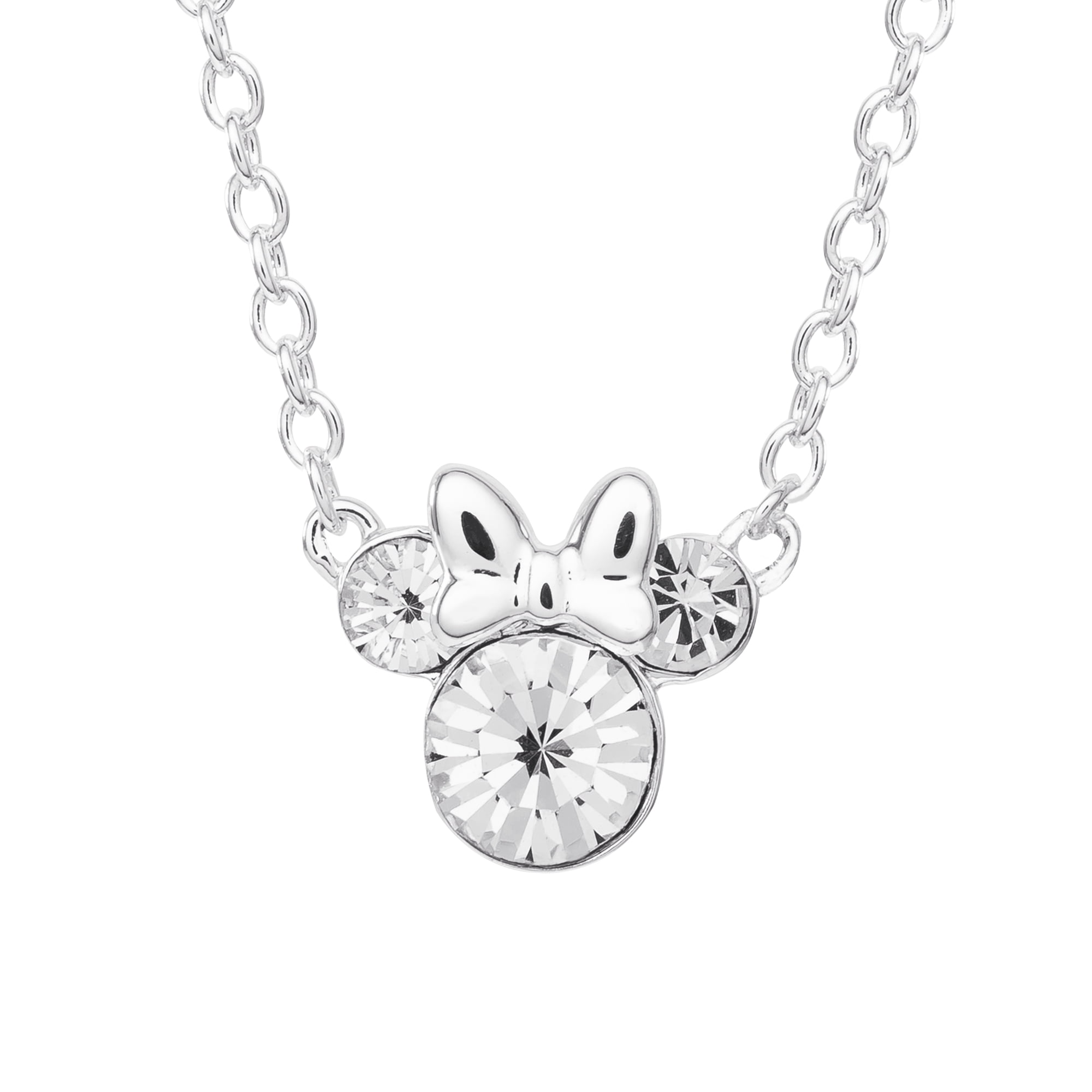Disney Minnie Mouse Crystal Birthstone Silver Plated Necklace