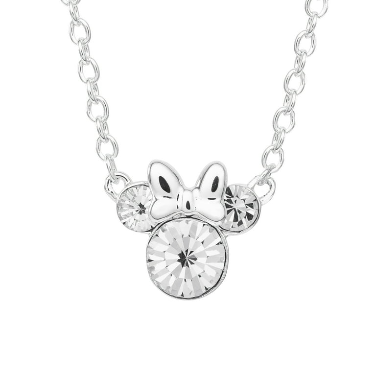 Disney Minnie Mouse Crystal Birthstone Silver Plated Necklace More Colors