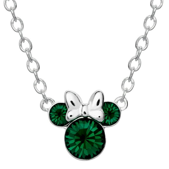 Disney Minnie Mouse Crystal Birthstone Silver Plated Necklace (More Colors)