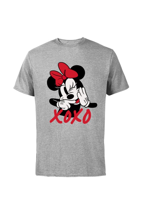 Minnie Mouse Cute Happy Wink XOXO Hugs and Kisses - Short Sleeve Cotton T-Shirt for Adults - Customized-Athletic Heather