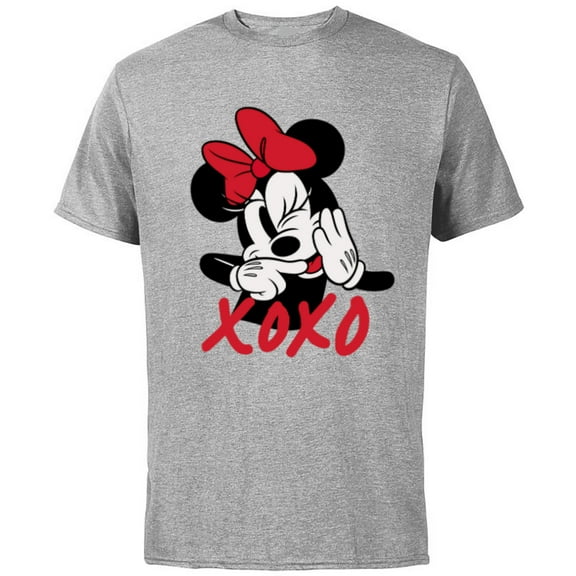 Disney Minnie Mouse Cute Happy Wink XOXO Hugs and Kisses - Short Sleeve Cotton T-Shirt for Adults - Customized-Athletic Heather