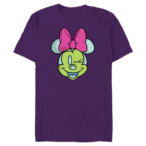 Disney Minnie Mouse Cute Winking Face Retro Pop Art - Short Sleeve Blended T-Shirt for Adults - Customized-Purple