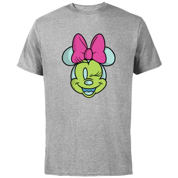 Disney Minnie Mouse Cute Winking Face Retro Pop Art - Short Sleeve Cotton T-Shirt for Adults - Customized-Athletic Heather