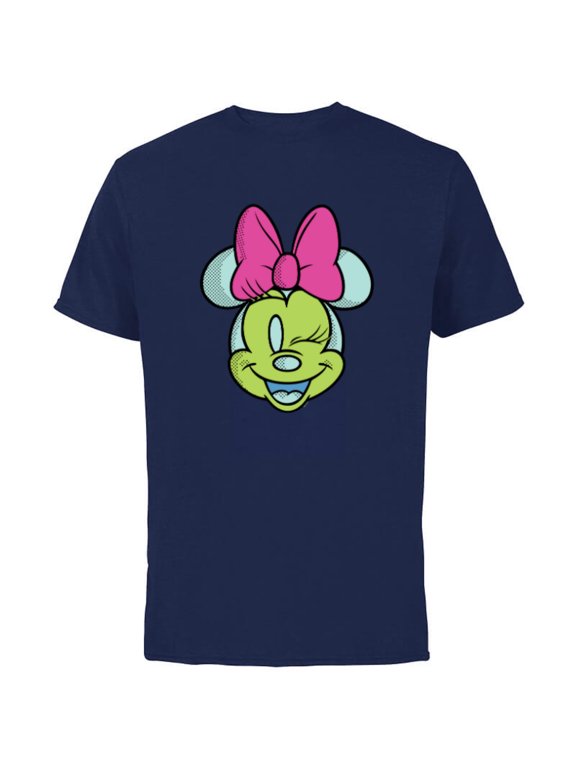Minnie Mouse Cute Winking Face Retro Pop Art - Short Sleeve Cotton T-Shirt for Adults - Customized-Navy