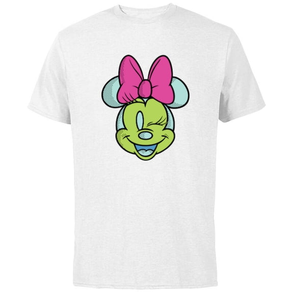 Disney Minnie Mouse Cute Winking Face Retro Pop Art - Short Sleeve Cotton T-Shirt for Adults - Customized-White