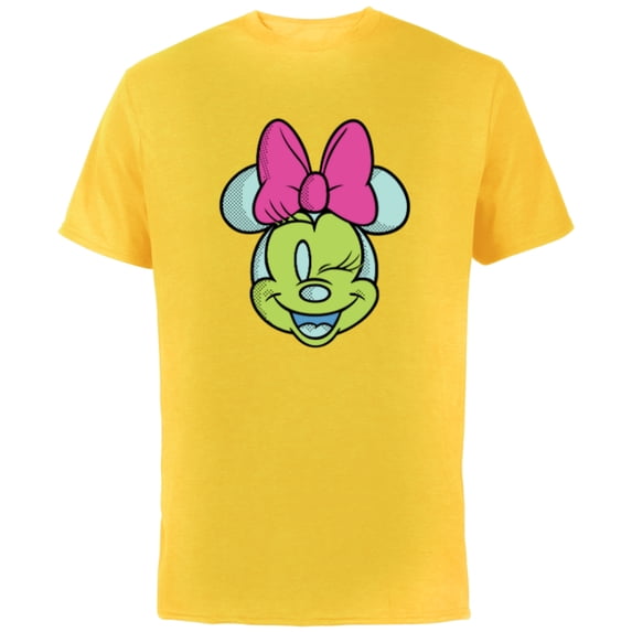 Disney Minnie Mouse Cute Winking Face Retro Pop Art - Short Sleeve Cotton T-Shirt for Adults - Customized-Yellow